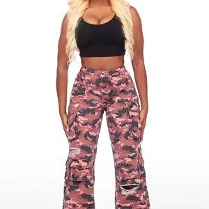 Rockstar Original Pink Camo Jahmani Wide Leg Cargo Jeans Women's XL NWT #693
